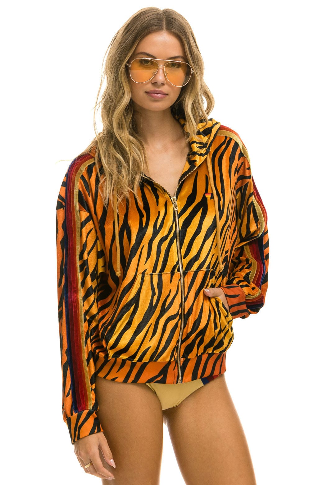 Classic CLASSIC VELVET RELAXED ZIP HOODIE - TIGER