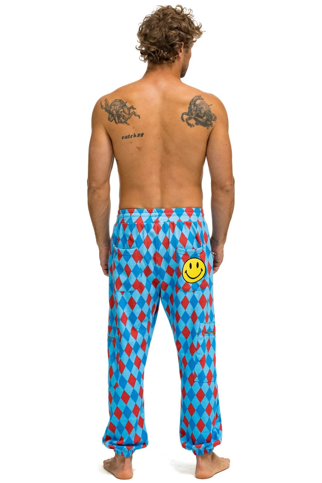 Classic DIAMOND REPEAT SMILEY 2 EMBROIDERY SWEATPANTS - SKY