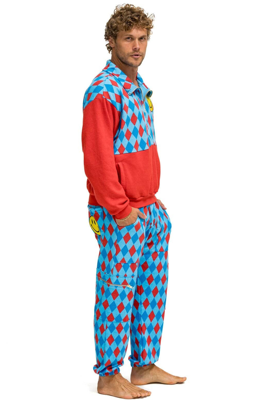 Classic DIAMOND REPEAT SMILEY 2 EMBROIDERY SWEATPANTS - SKY