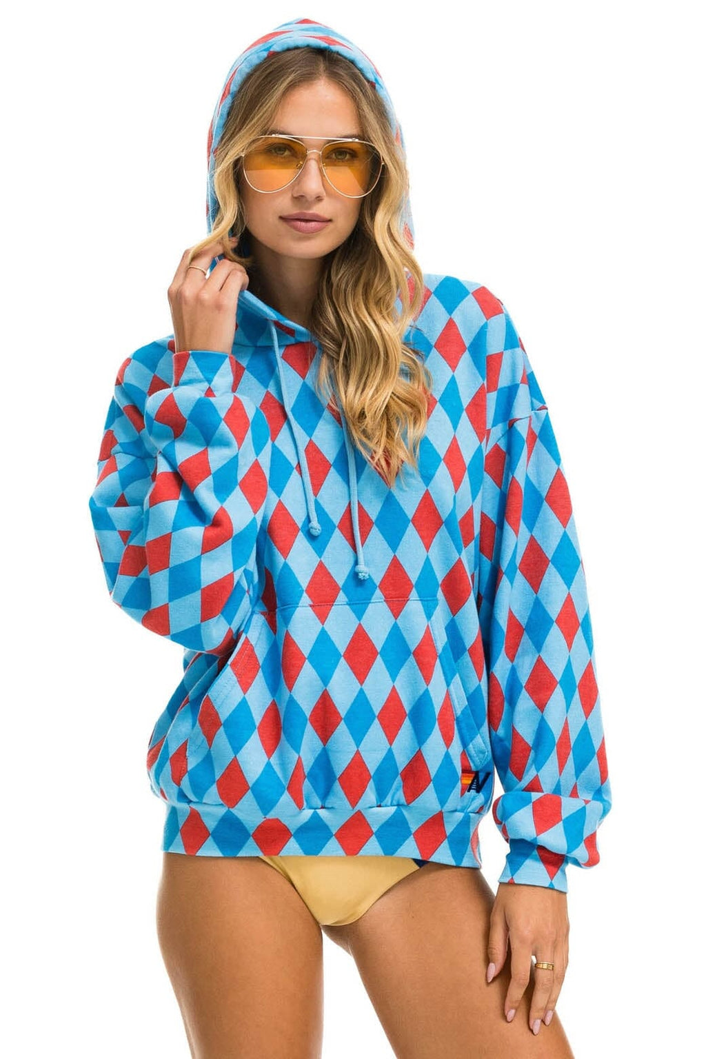 Classic DIAMOND REPEAT SMILEY RELAXED PULLOVER HOODIE - SKY
