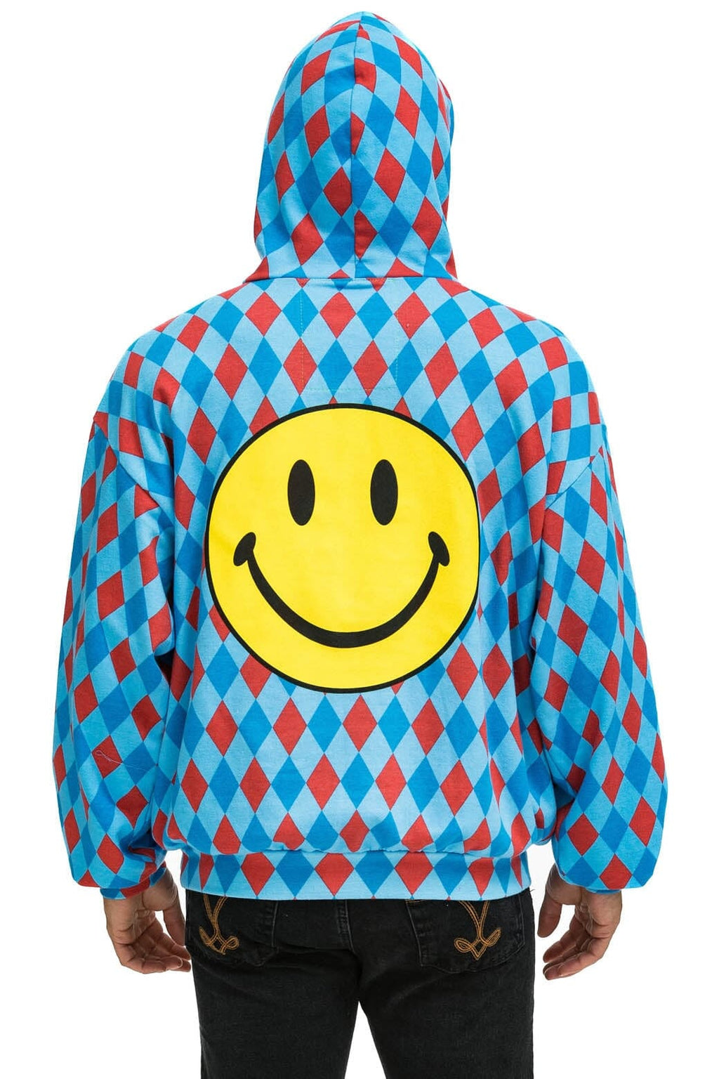 Classic DIAMOND REPEAT SMILEY RELAXED PULLOVER HOODIE - SKY
