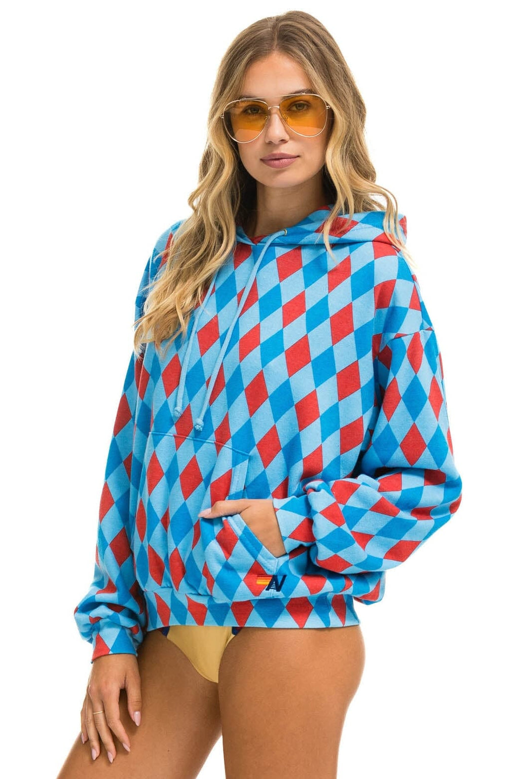 Classic DIAMOND REPEAT SMILEY RELAXED PULLOVER HOODIE - SKY