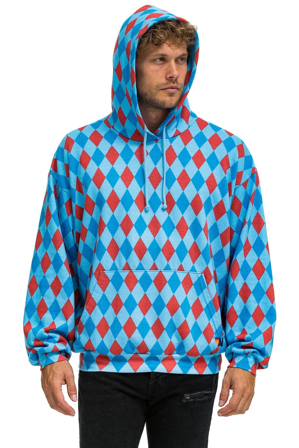 Classic DIAMOND REPEAT SMILEY RELAXED PULLOVER HOODIE - SKY