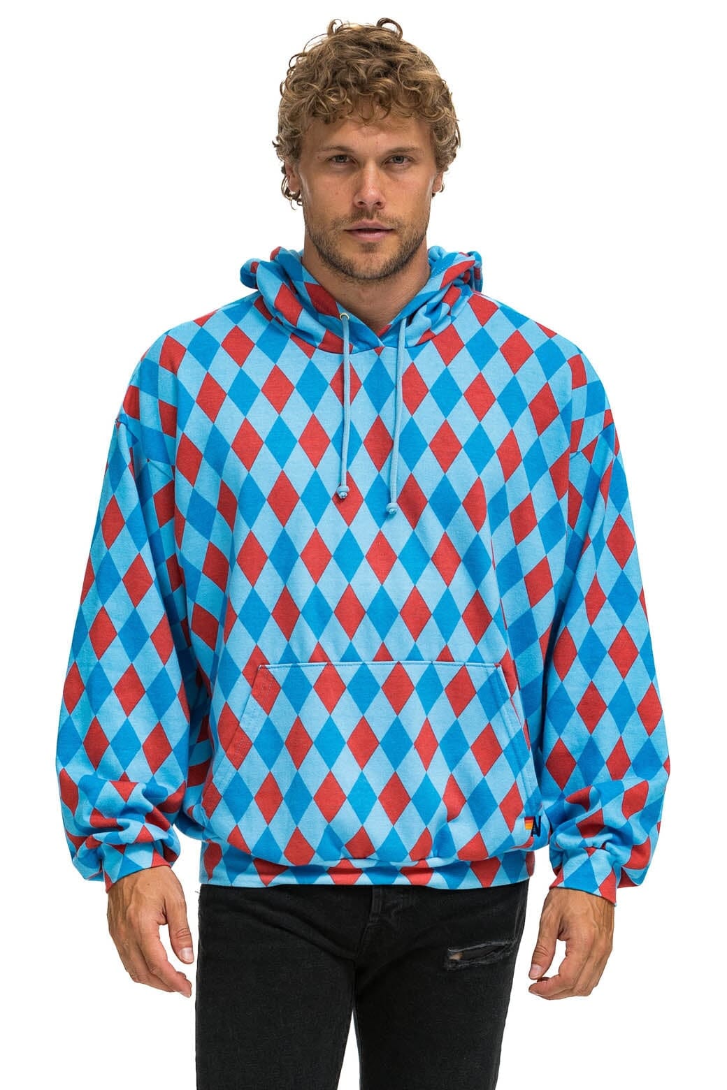 Classic DIAMOND REPEAT SMILEY RELAXED PULLOVER HOODIE - SKY