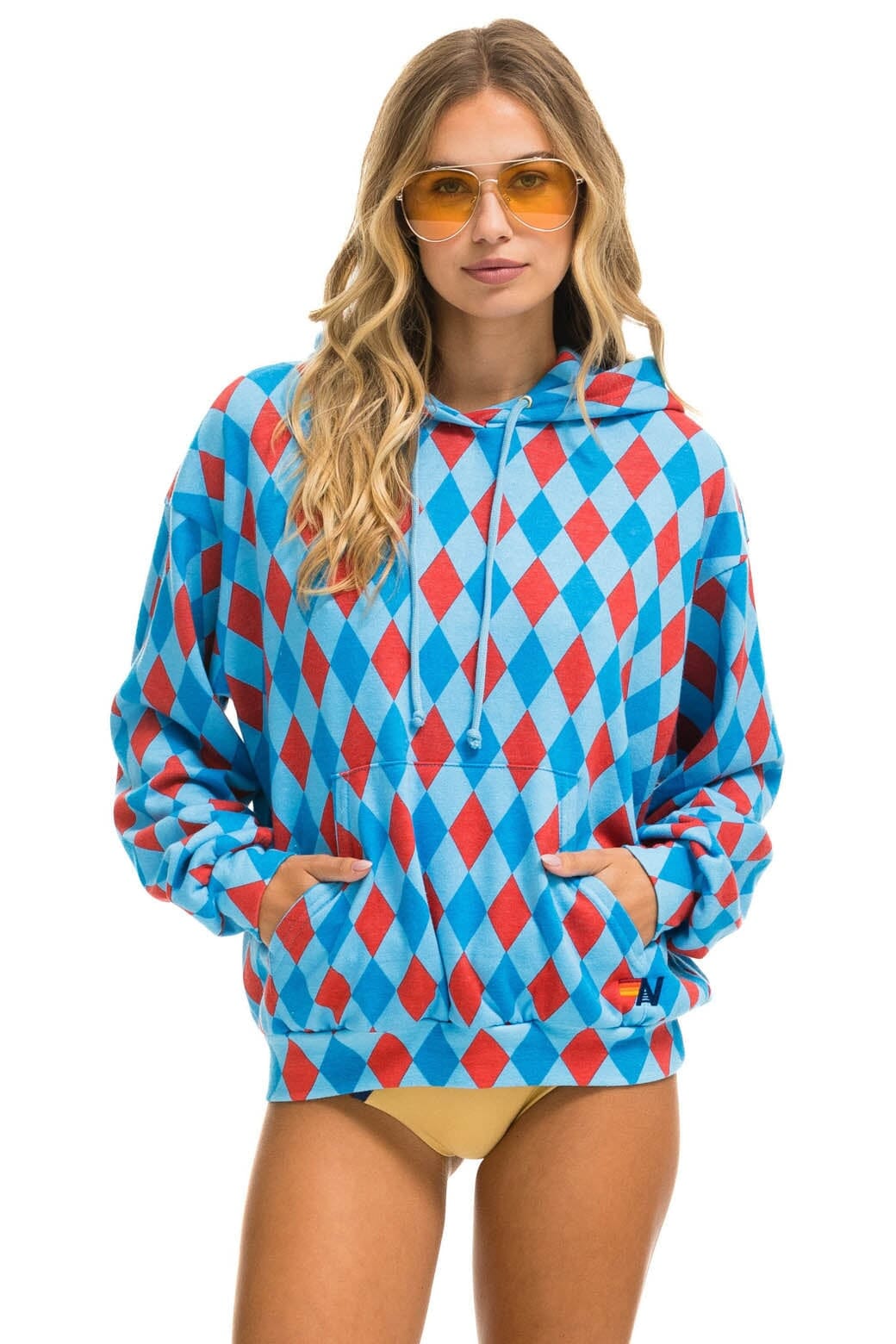 Classic DIAMOND REPEAT SMILEY RELAXED PULLOVER HOODIE - SKY