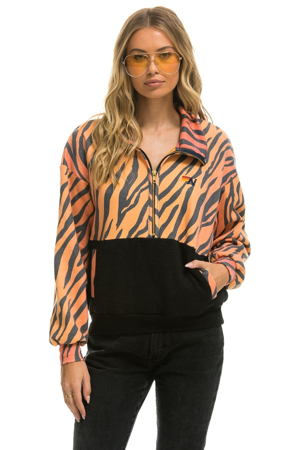 Classic FLEECE UNISEX HALF ZIP COLOR BLOCK JACKET - TIGER