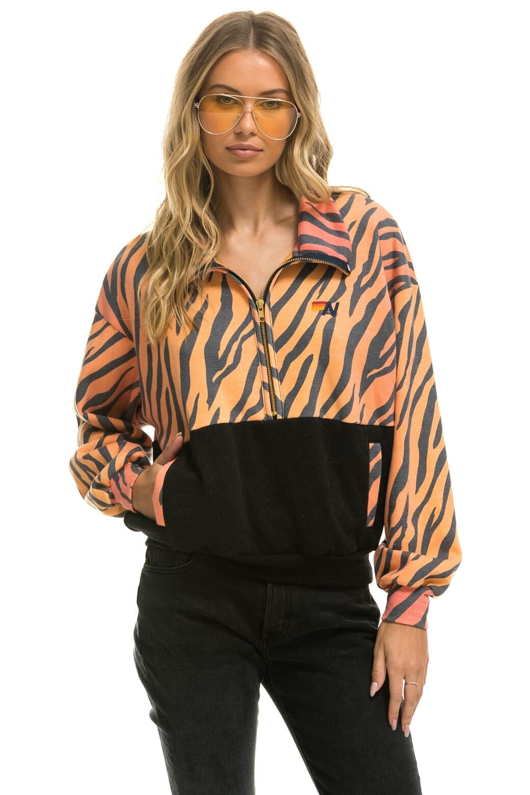 Classic FLEECE UNISEX HALF ZIP COLOR BLOCK JACKET - TIGER