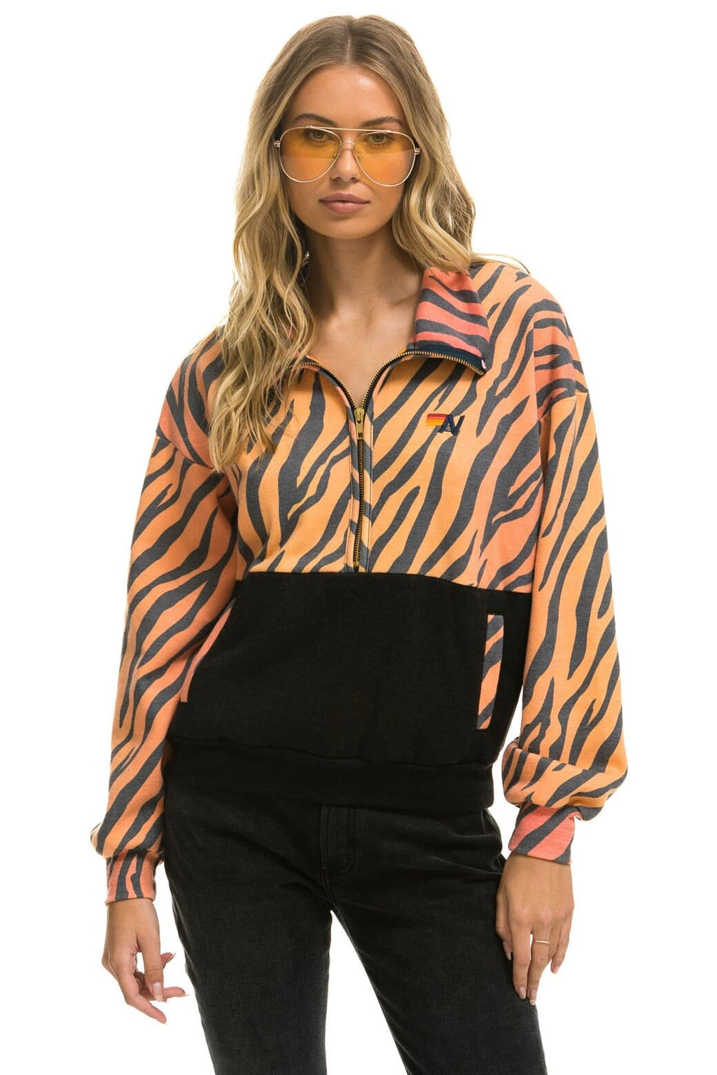 Classic FLEECE UNISEX HALF ZIP COLOR BLOCK JACKET - TIGER