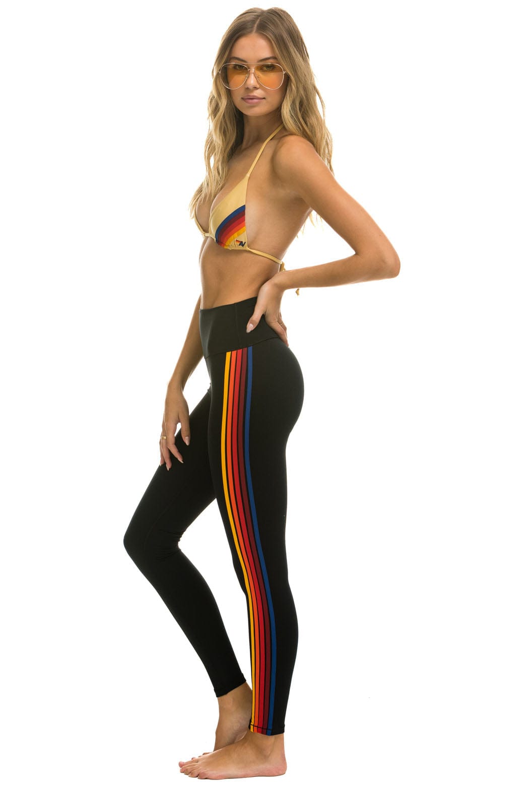 Classic FULL LENGTH HI-RISE 5 STRIPE LEGGINGS - BLACK
