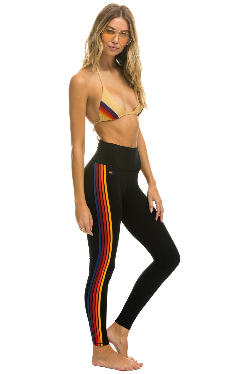 Classic FULL LENGTH HI-RISE 5 STRIPE LEGGINGS - BLACK
