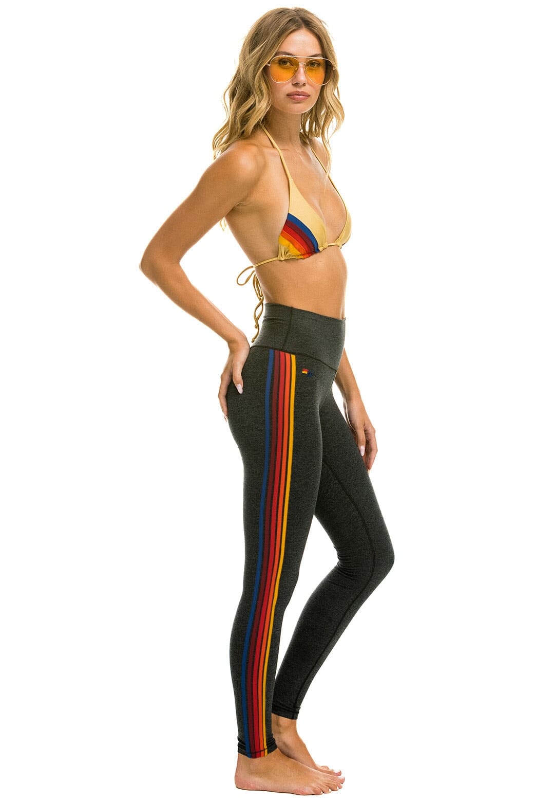 Classic FULL LENGTH HI-RISE 5 STRIPE LEGGINGS - CHARCOAL