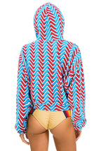 Classic GEO ZIG BOLT EMBRIODERY RELAXED CROPPED PULLOVER HOODIE - RED BLUE
