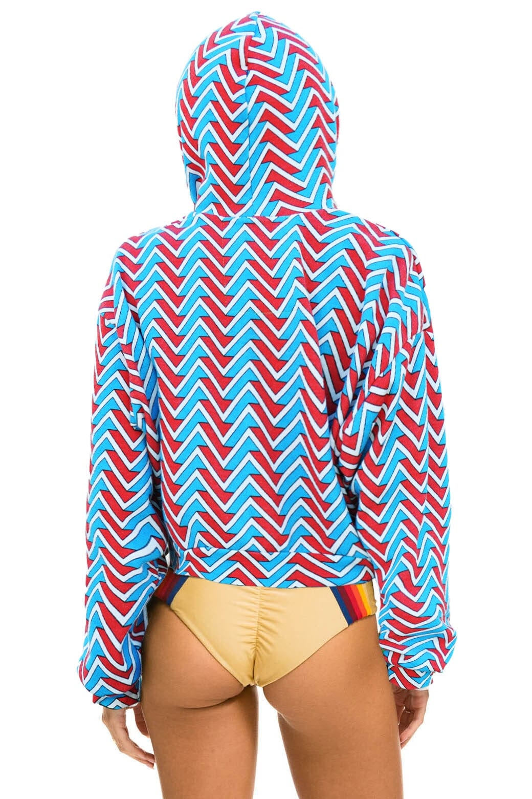 Classic GEO ZIG BOLT EMBRIODERY RELAXED CROPPED PULLOVER HOODIE - RED BLUE