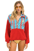 Classic GEO ZIG BOLT EMBROIDERY FLEECE HALF ZIP COLOR BLOCK SWEATSHIRT - RED BLUE