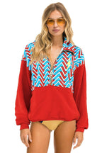 Classic GEO ZIG BOLT EMBROIDERY FLEECE HALF ZIP COLOR BLOCK SWEATSHIRT - RED BLUE