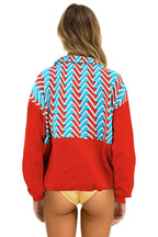 Classic GEO ZIG BOLT EMBROIDERY FLEECE HALF ZIP COLOR BLOCK SWEATSHIRT - RED BLUE