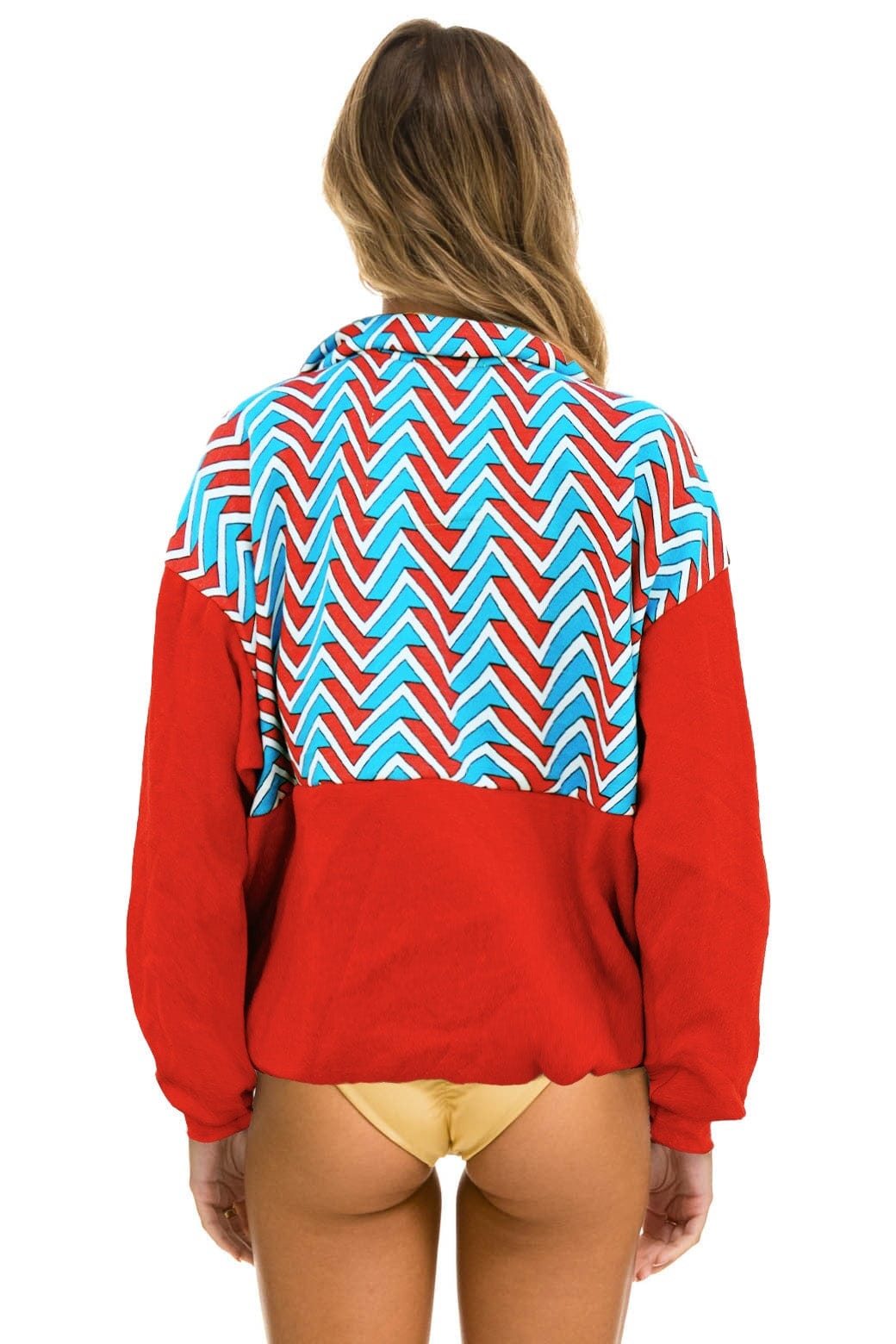 Classic GEO ZIG BOLT EMBROIDERY FLEECE HALF ZIP COLOR BLOCK SWEATSHIRT - RED BLUE