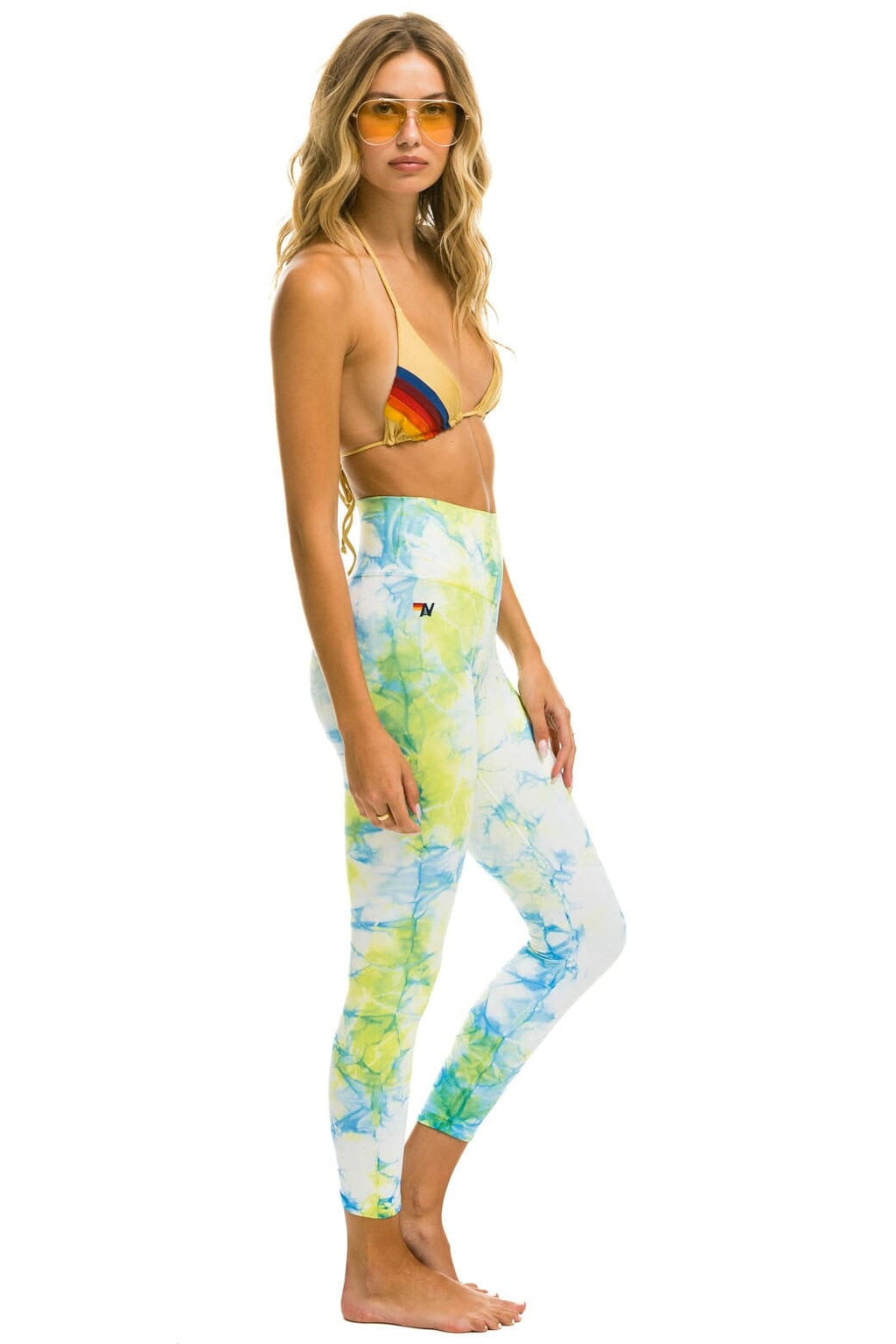 Classic HAND DYED CROPPED HI-RISE LEGGINGS - TIE DYE NEON YELLOW