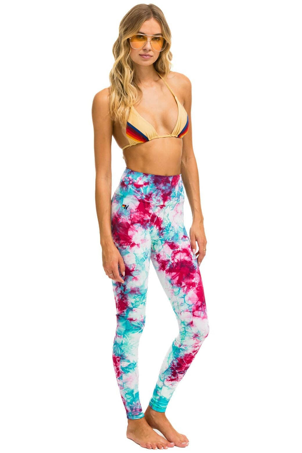 Classic HAND DYED FULL LENGTH HI-RISE LEGGINGS - TIE DYE TURQUOISE