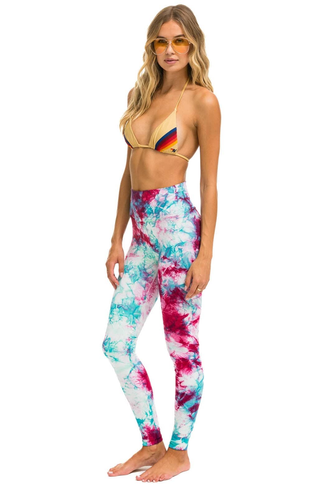 Classic HAND DYED FULL LENGTH HI-RISE LEGGINGS - TIE DYE TURQUOISE