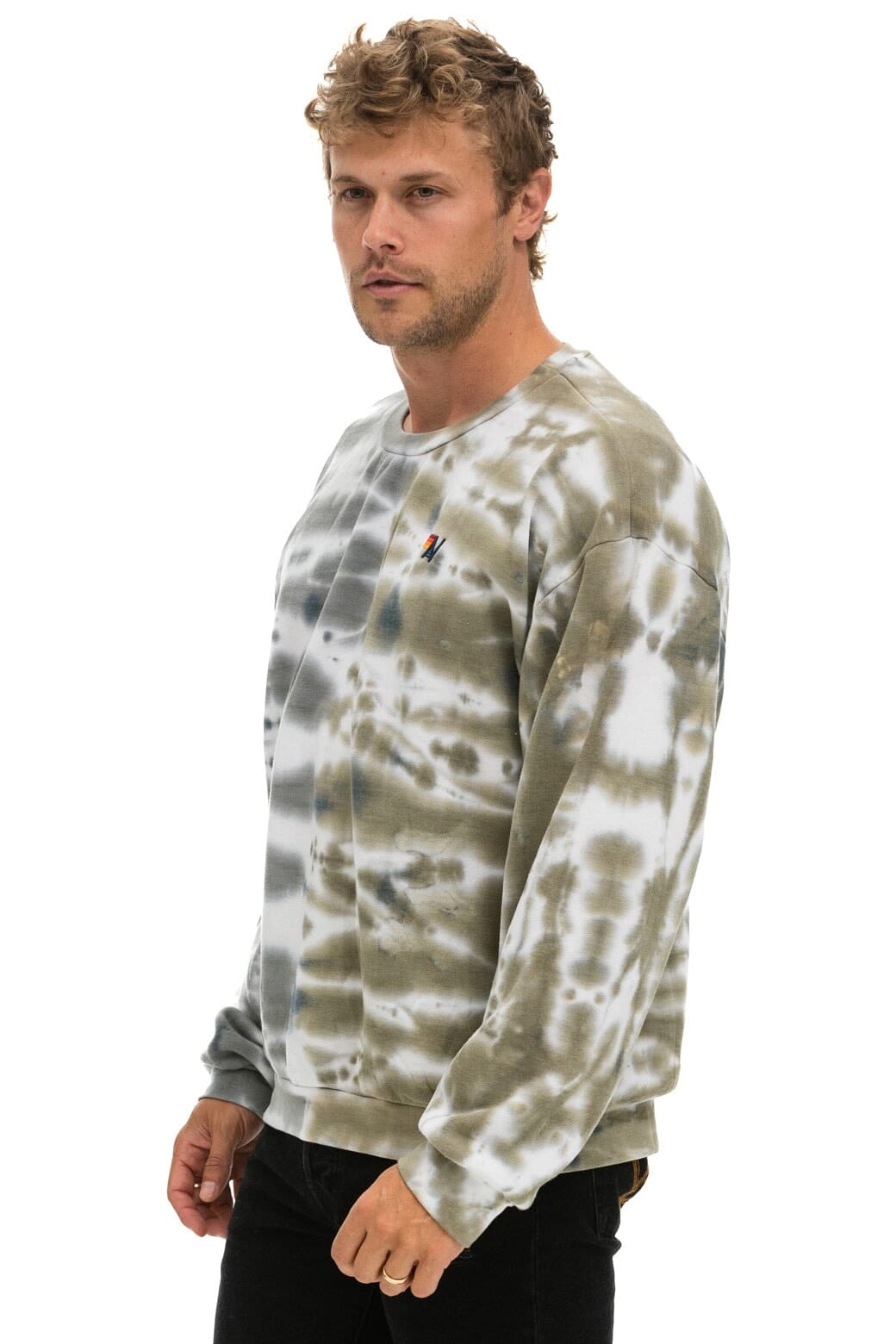 Classic HAND DYED RELAXED CREW SWEATSHIRT - TIE DYE GREY OLIVE