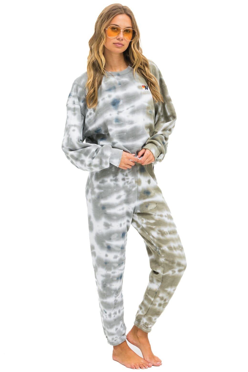 Classic HAND DYED RELAXED CREW SWEATSHIRT - TIE DYE GREY OLIVE