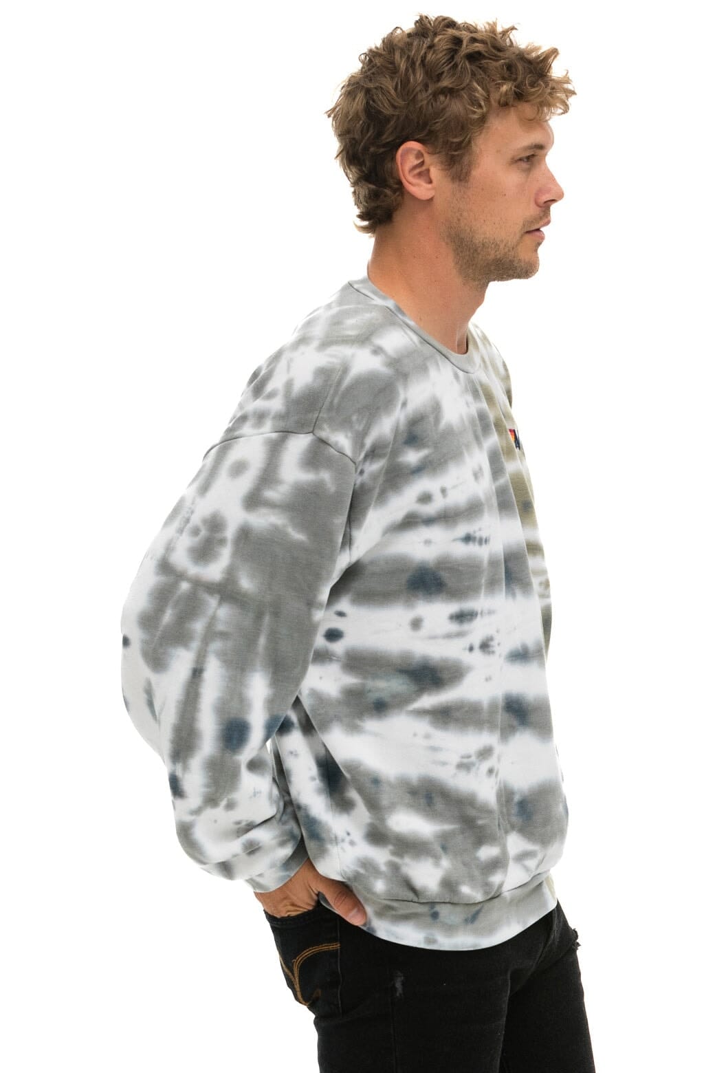 Classic HAND DYED RELAXED CREW SWEATSHIRT - TIE DYE GREY OLIVE