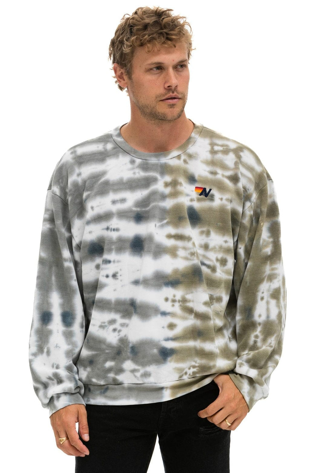 Classic HAND DYED RELAXED CREW SWEATSHIRT - TIE DYE GREY OLIVE