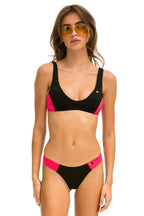 Classic HI-CUT COLOR BLOCK CHEEKY BIKINI BOTTOMS - BLACK RED