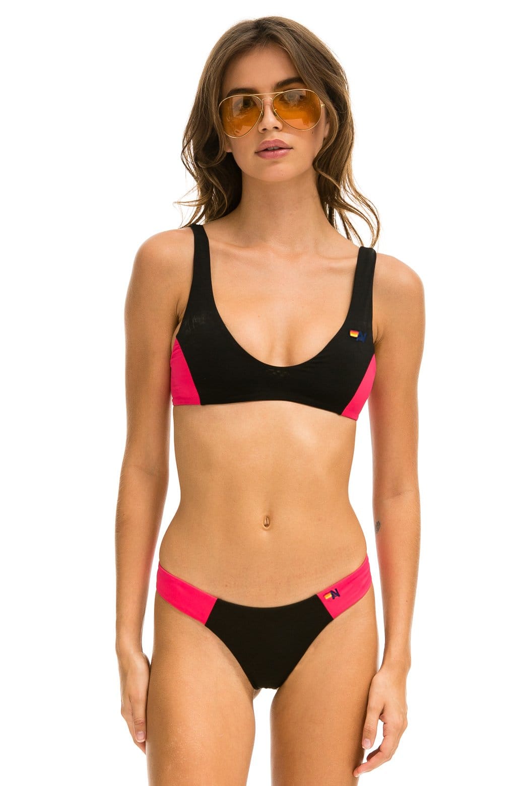 Classic HI-CUT COLOR BLOCK CHEEKY BIKINI BOTTOMS - BLACK RED