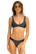 Classic HI-CUT COLOR BLOCK CHEEKY BIKINI BOTTOMS - TITANIUM BLACK