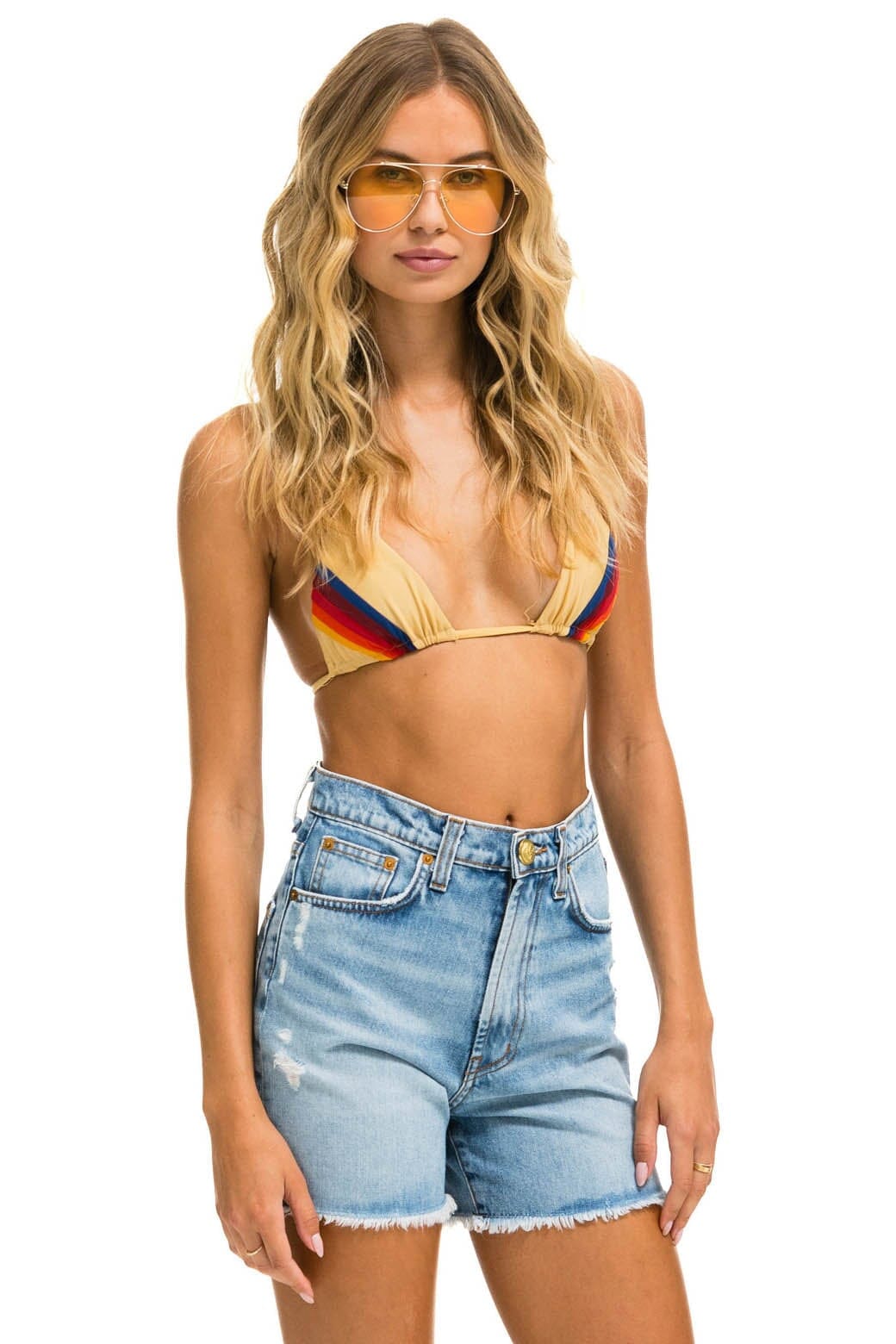 Classic HI RISE SKATER CUTOFF RAINBOW BACK POCKET - SUPER LIGHT