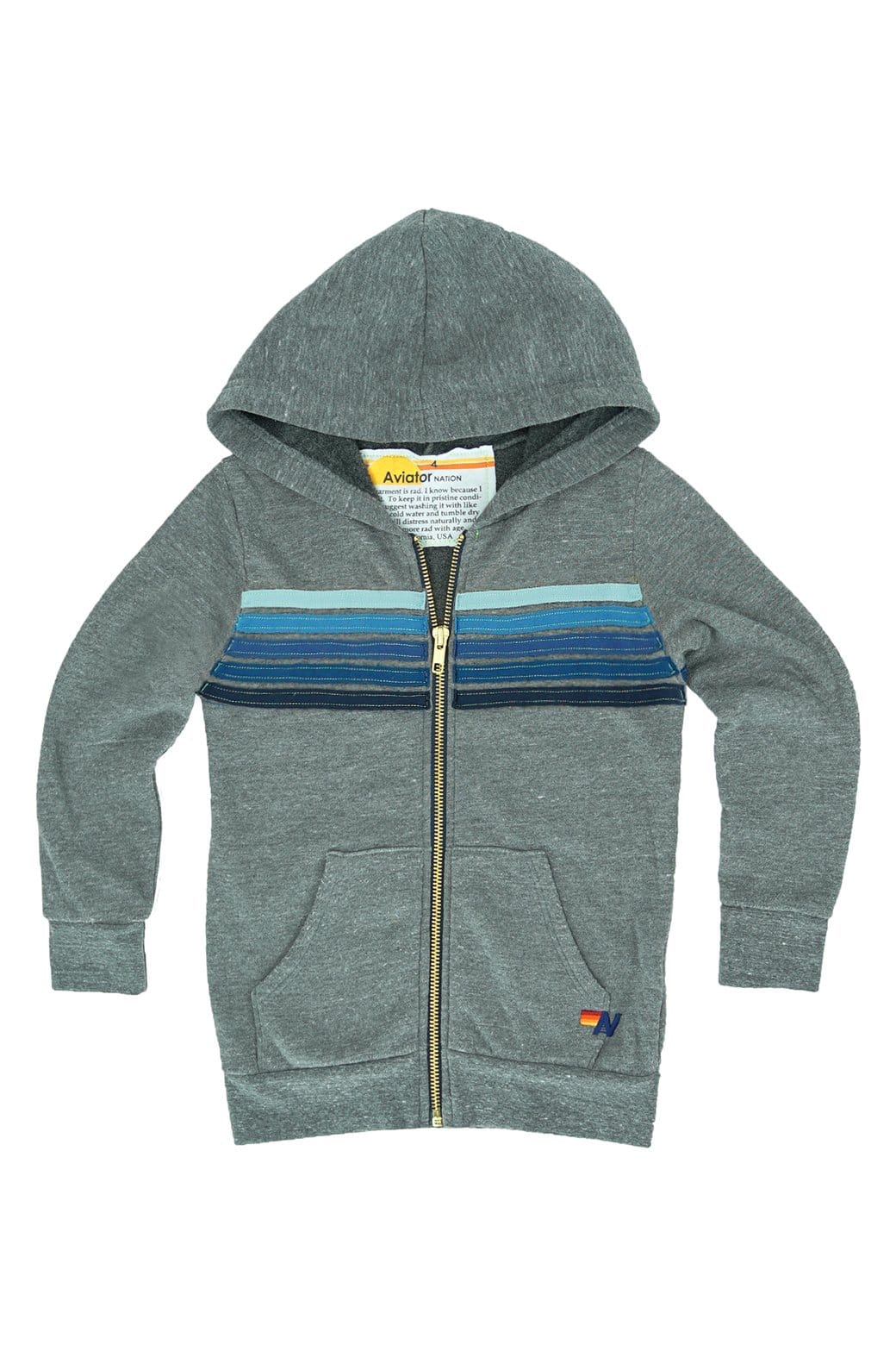 Classic KIDS 5 STRIPE HOODIE - HEATHER GREY BLUE STRIPES