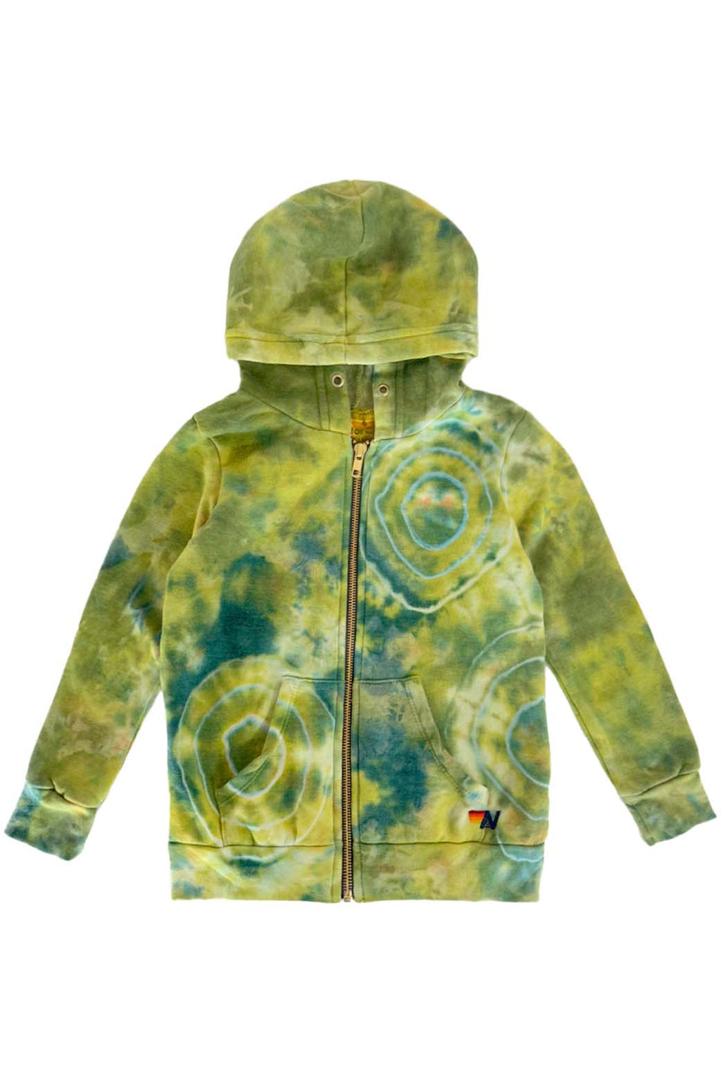 Classic KIDS HAND DYED ZIP HOODIE - TIE DYE GREEN YELLOW