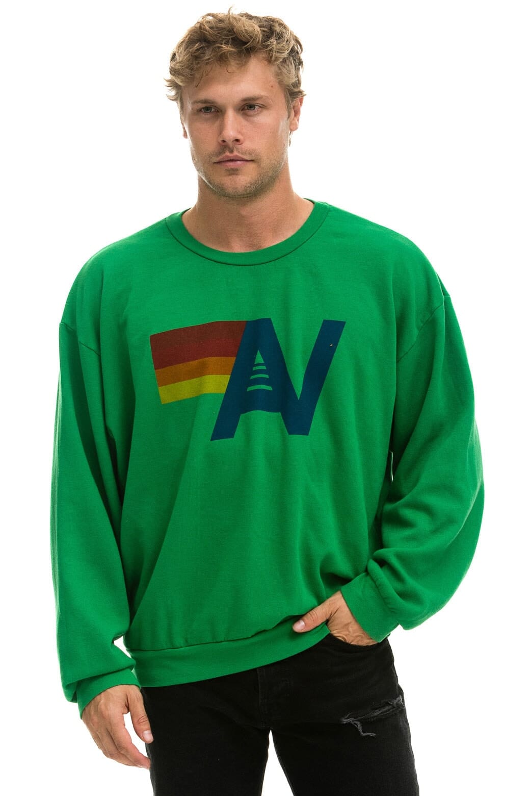 Classic LOGO RELAXED CREW SWEATSHIRT - KELLY GREEN