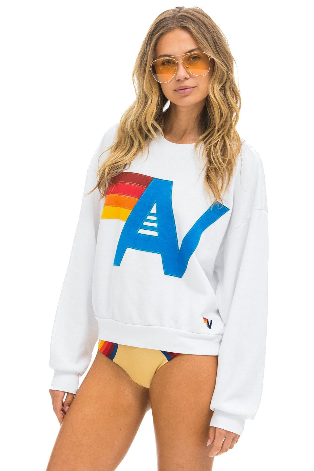 Classic LOGO STITCH RELAXED CREW SWEATSHIRT - WHITE
