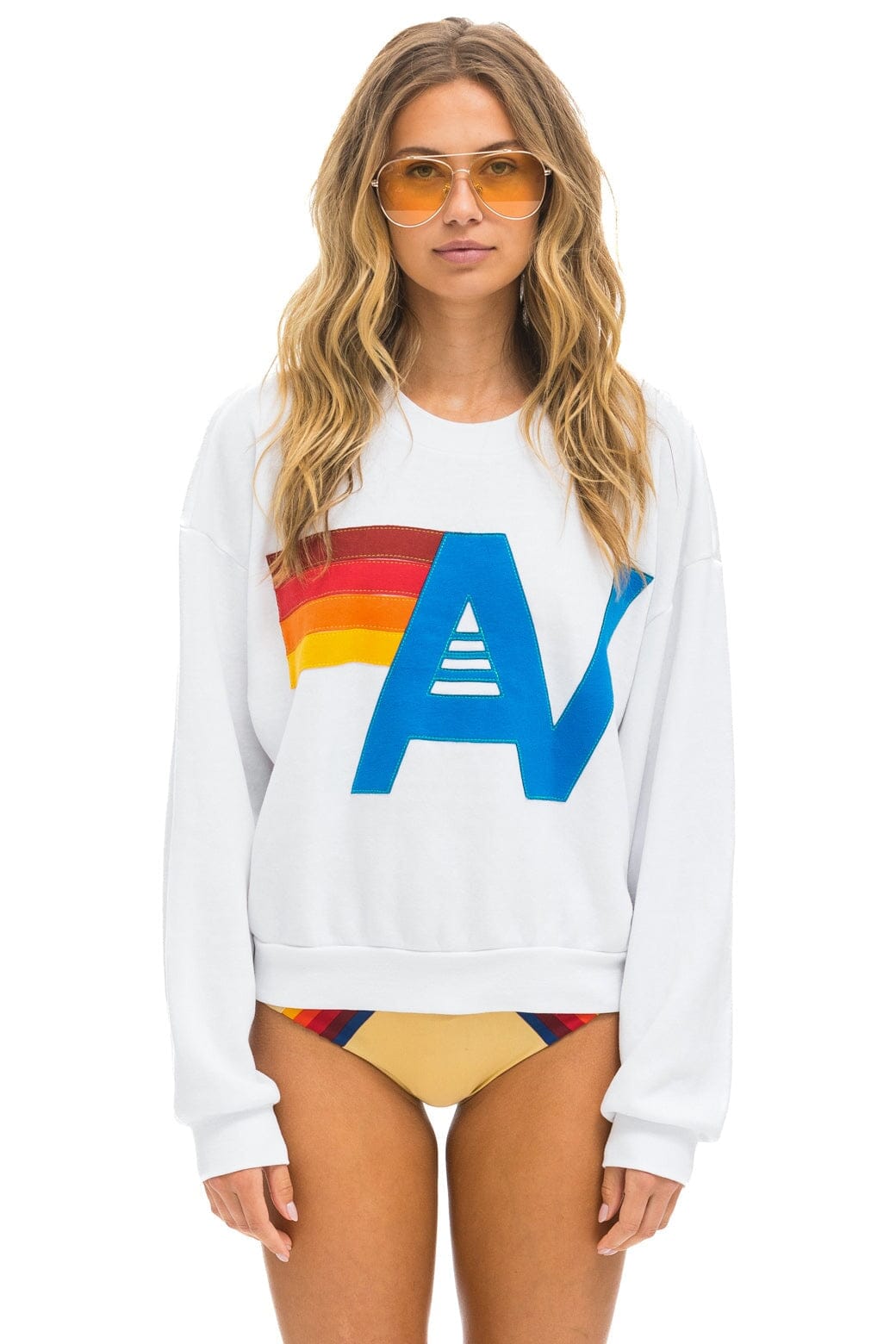 Classic LOGO STITCH RELAXED CREW SWEATSHIRT - WHITE