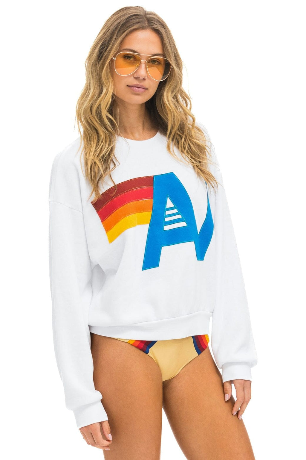 Classic LOGO STITCH RELAXED CREW SWEATSHIRT - WHITE