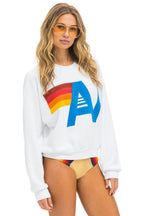 Classic LOGO STITCH RELAXED CREW SWEATSHIRT - WHITE