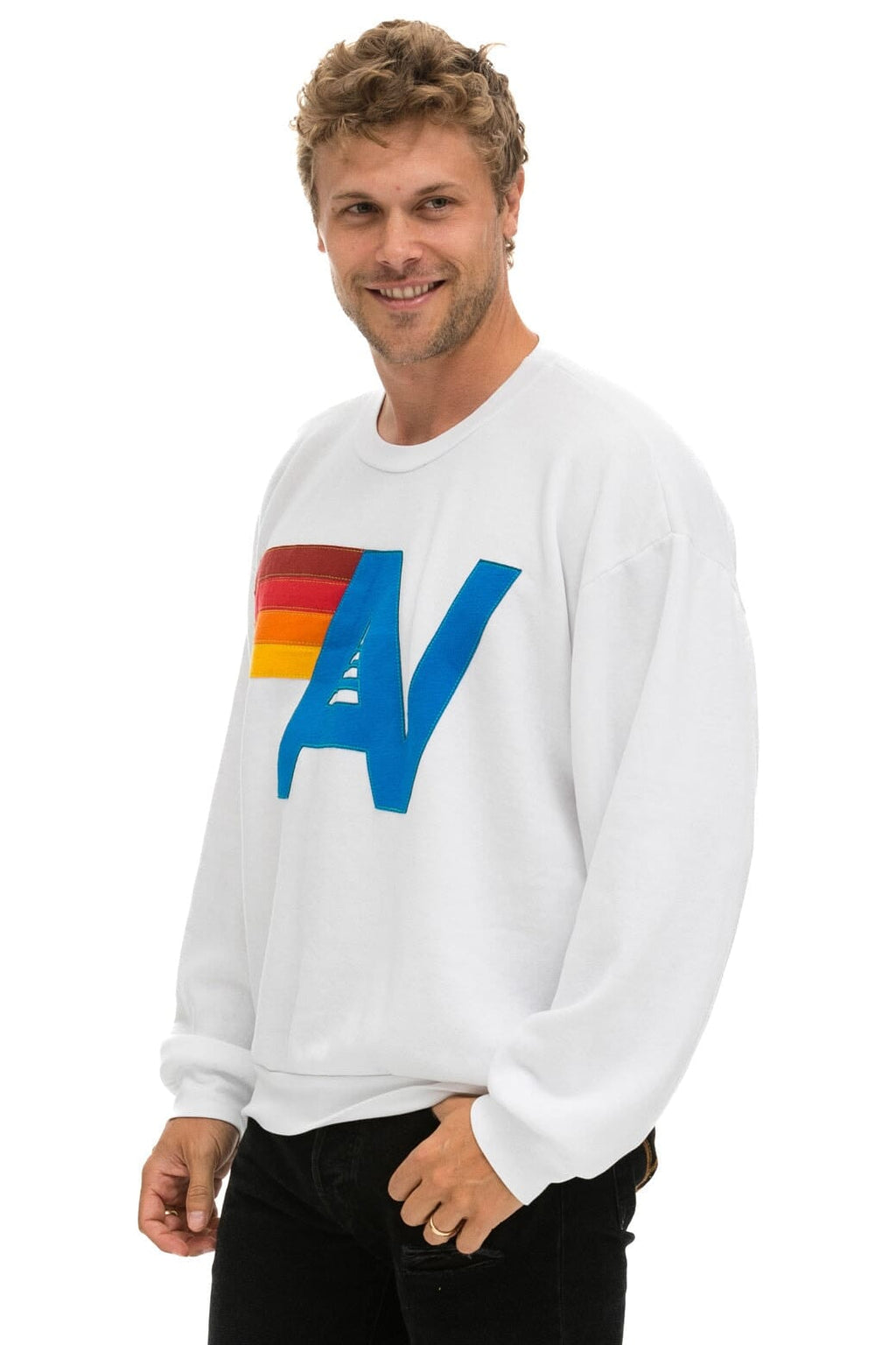Classic LOGO STITCH RELAXED CREW SWEATSHIRT - WHITE
