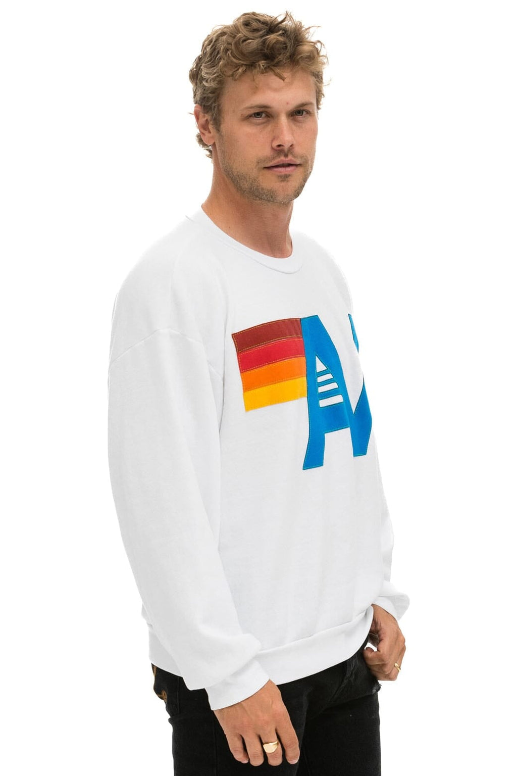 Classic LOGO STITCH RELAXED CREW SWEATSHIRT - WHITE