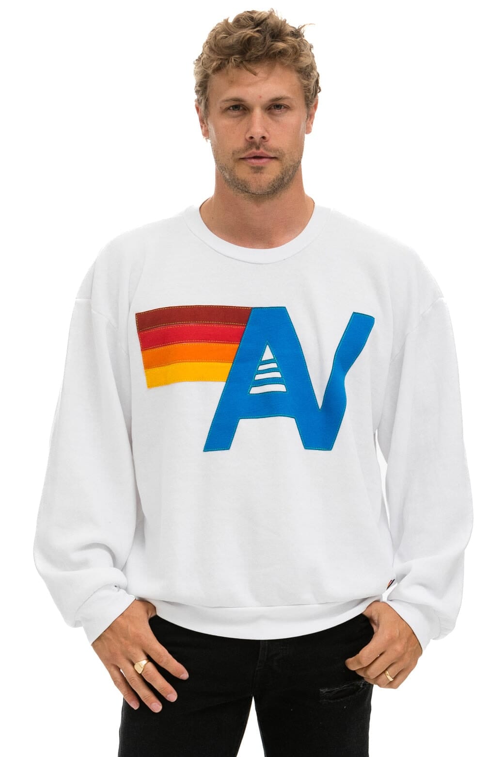 Classic LOGO STITCH RELAXED CREW SWEATSHIRT - WHITE