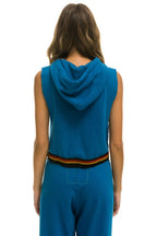 Classic LOGO STRIPE SLEEVELESS CROP PULLOVER HOODIE - CARIBBEAN