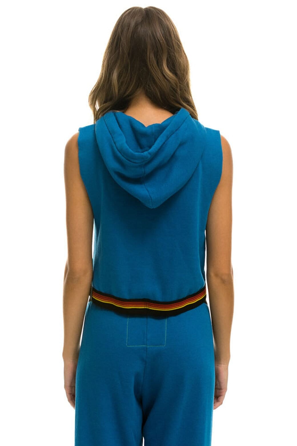 Classic LOGO STRIPE SLEEVELESS CROP PULLOVER HOODIE - CARIBBEAN