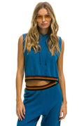 Classic LOGO STRIPE SLEEVELESS CROP PULLOVER HOODIE - CARIBBEAN