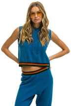 Classic LOGO STRIPE SLEEVELESS CROP PULLOVER HOODIE - CARIBBEAN