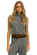 Classic LOGO STRIPE SLEEVELESS CROP PULLOVER HOODIE - HEATHER GREY