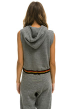 Classic LOGO STRIPE SLEEVELESS CROP PULLOVER HOODIE - HEATHER GREY