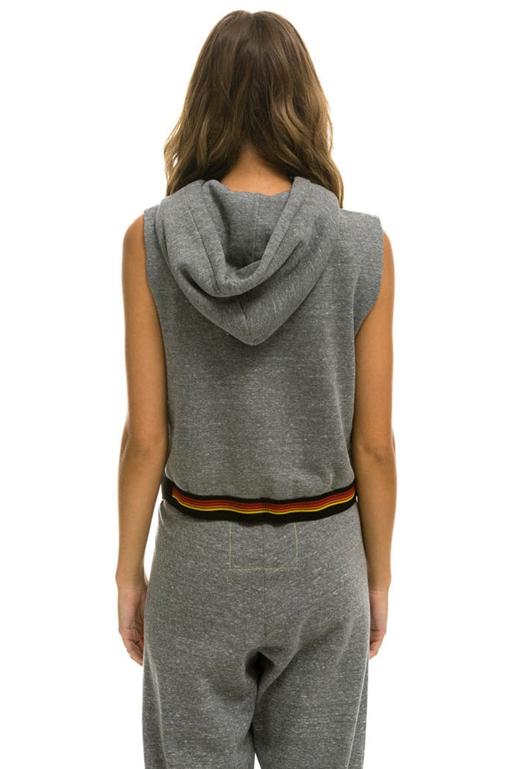 Classic LOGO STRIPE SLEEVELESS CROP PULLOVER HOODIE - HEATHER GREY
