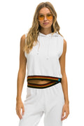 Classic LOGO STRIPE SLEEVELESS CROP PULLOVER HOODIE - WHITE